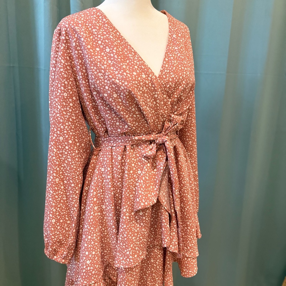 Elegant Pink Floral Wrap Dress